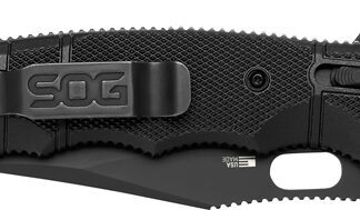 SOG KNIFE SEAL XR BLACK CRKTE - 3.9" PLN EDGE FLDR BLACK USA