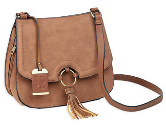 BULLDOG CROSS BODY PURSE CAMEL SUEDE