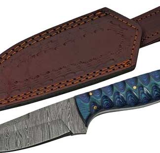 SZCO RITE EDGE 4" BLUE TWISTED - WOOD HUNTER DAMASCUS W/SHTH