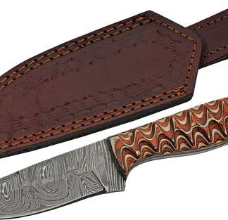 SZCO RITE EDGE 4" RED TWISTED - WOOD HUNTER DAMASCUS W/SHEATH
