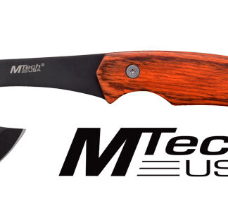 MC MTECH 9" TOMAHAWK W/SHEATH - 3" BLACK BLADE PAKKAWOOD HNDL