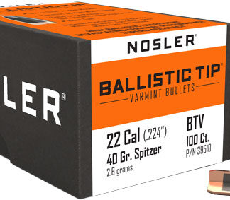 NOSLER BULLETS 22 CAL .224 - 40GR BALLISTIC TIP 100CT