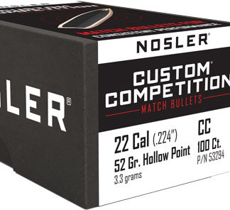 NOSLER BULLETS 22 CAL .224 - 52GR HP-BT CUSTOM COMP. 100CT
