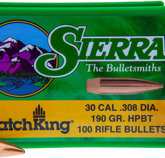 SIERRA BULLETS .30 CAL .308 - 190GR HP-BT MATCH 100CT