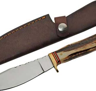 SZCO STEEL STAG 5" STAG HUNTER - DEER ANTLER HANDLE SS BLADE