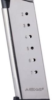 Mec-Gar 1911 Officer Handgun Magazine with Removable Buttplate & Follower .45 ACP HT Nickel 7 rds High Cap