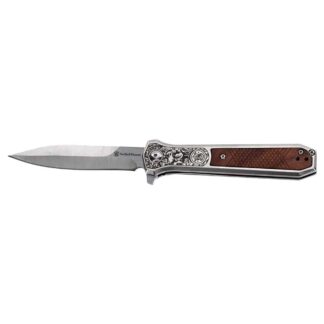 Smith & Wesson KT Unwavered Spring Assist Folding Knife 3-1/5" Dagger Blade Silver with Brown