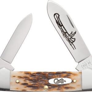 00263C_1 CASE KNIVES AMBER BONE PEACH - SEED JIG CANOE